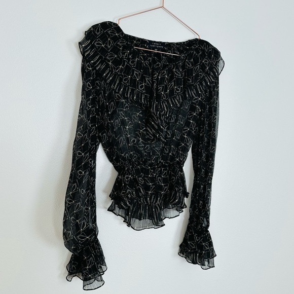 Robert Rodriguez long sleeve ruffled 100% silk sheer printed blouse top - Picture 6 of 8